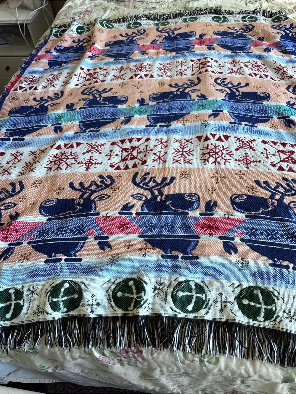 Holiday Reindeer Throw Blanket - Blue 52x48 Lightweight Christmas